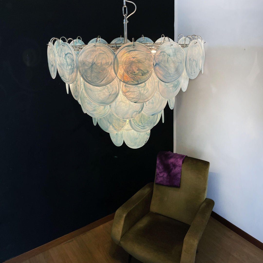 Blue Glass Disc Chandelier – Contemporary Designer Pendant Light