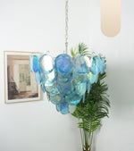 Blue Glass Disc Chandelier – Contemporary Designer Pendant Light