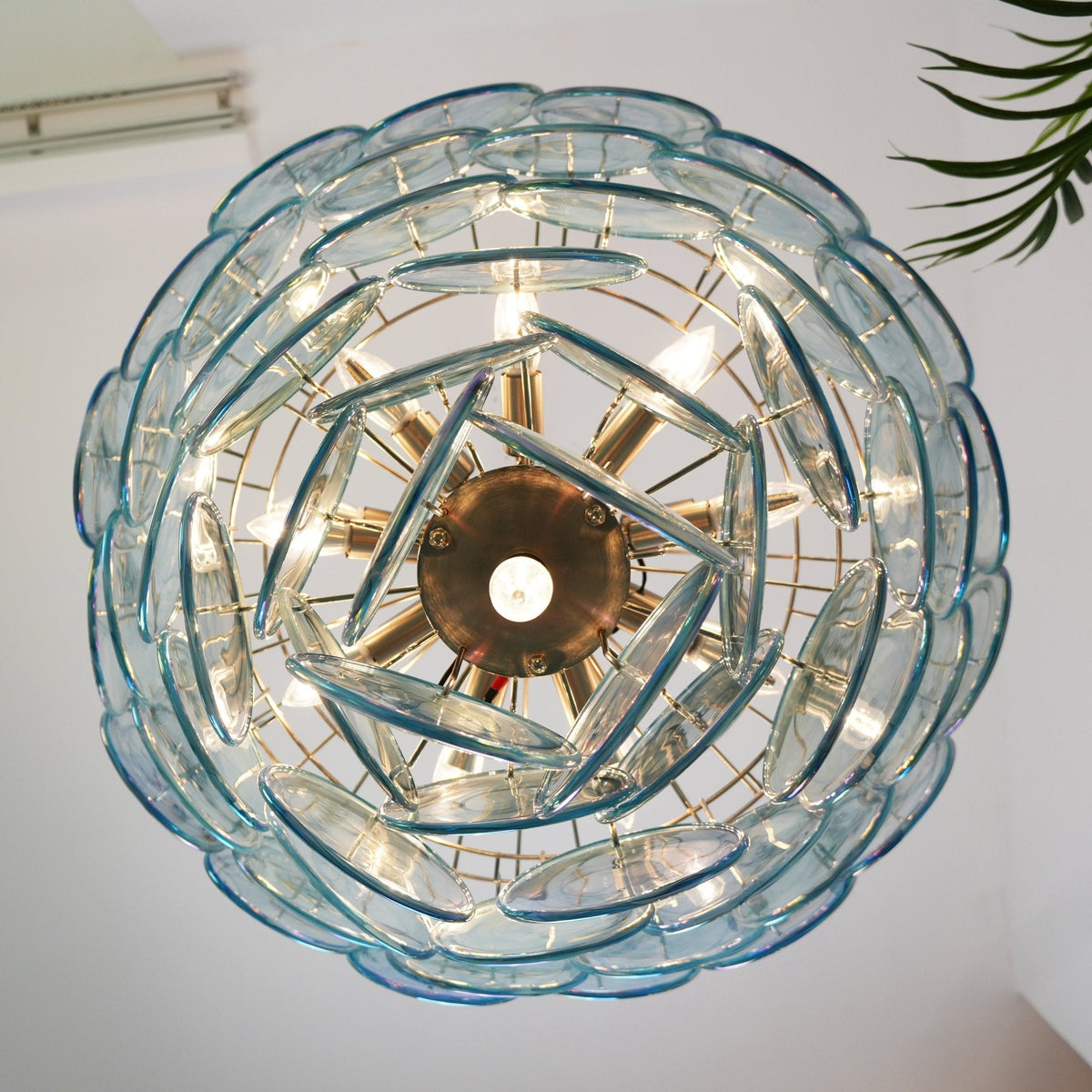Blue Glass Disc Chandelier – Contemporary Designer Pendant Light