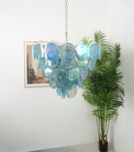 Blue Glass Disc Chandelier – Contemporary Designer Pendant Light
