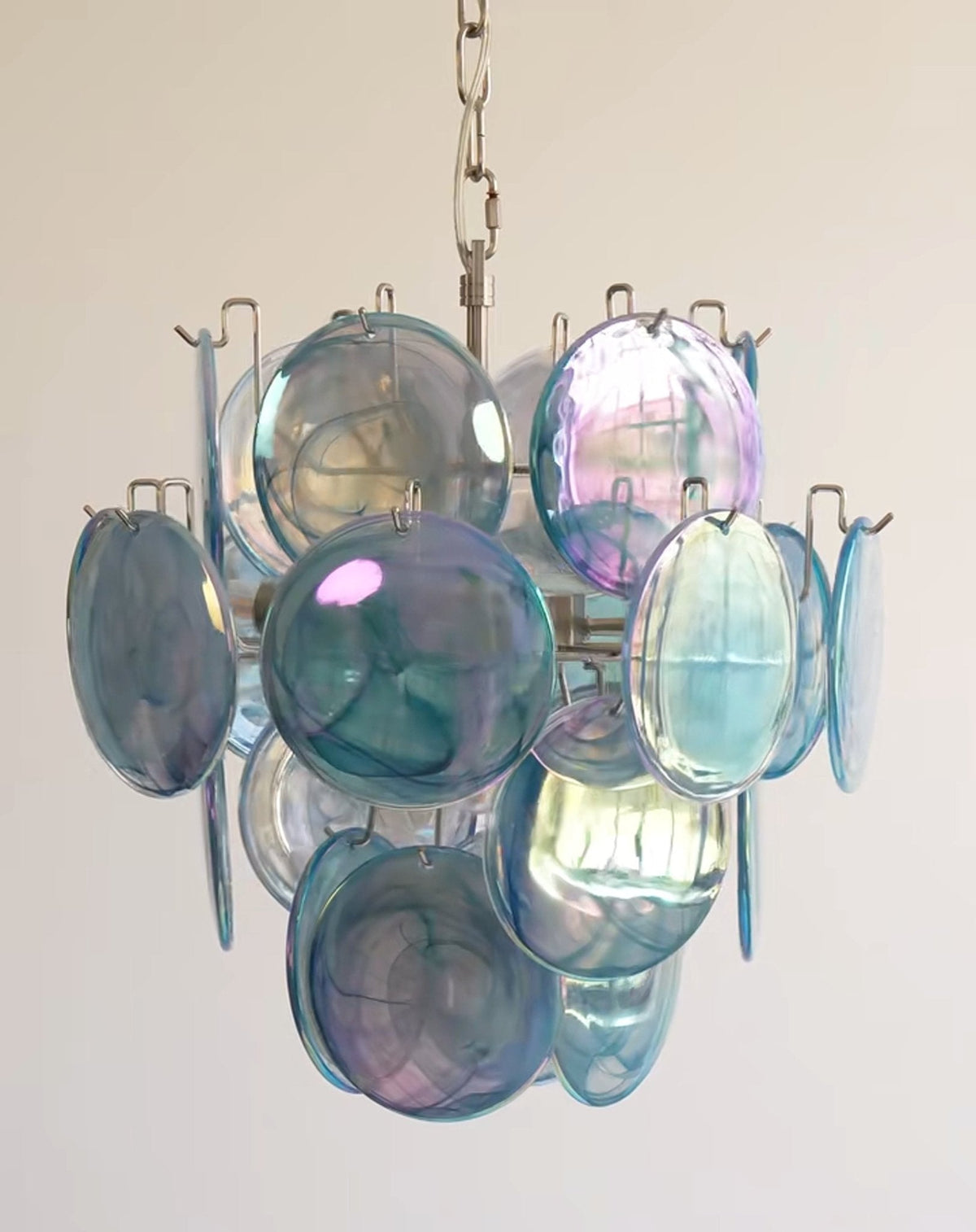 Blue Murano Glass Disc Chandelier, Modern Pendant Light for Dining Room and Living Room