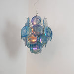 Blue Murano Glass Disc Chandelier, Modern Pendant Light for Dining Room and Living Room