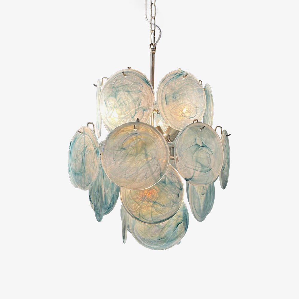 Blue Murano Glass Disc Chandelier, Modern Pendant Light for Dining Room and Living Room