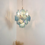 Blue Murano Glass Disc Chandelier, Modern Pendant Light for Dining Room and Living Room