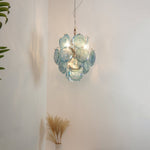 Blue Murano Glass Disc Chandelier, Modern Pendant Light for Dining Room and Living Room