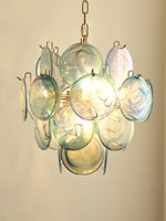 Blue Murano Glass Disc Chandelier, Modern Pendant Light for Dining Room and Living Room