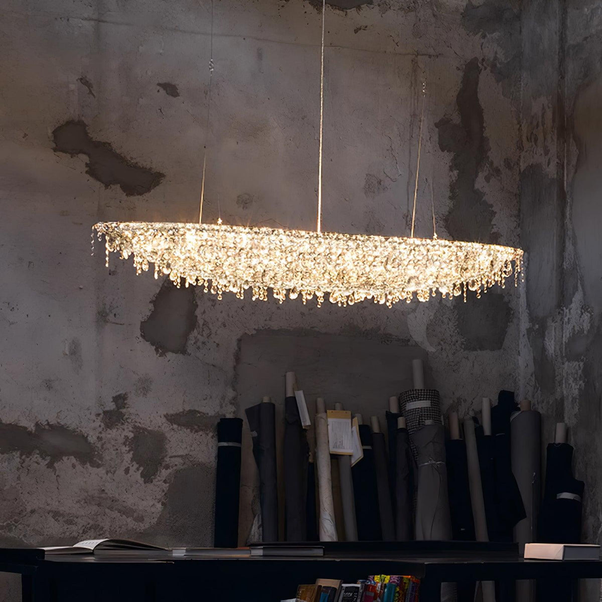 Boat Crystal Chandelier – Modern Linear LED Pendant for Dining & Living Rooms