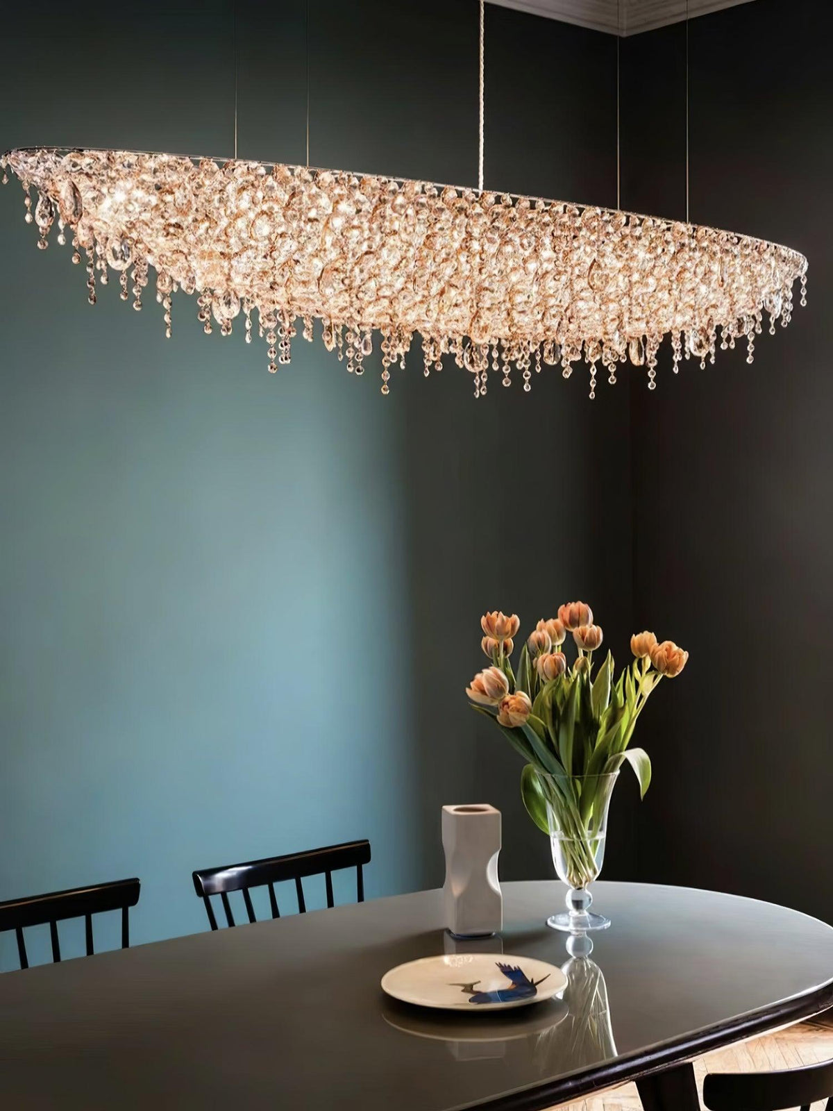 Boat Crystal Chandelier – Modern Linear LED Pendant for Dining & Living Rooms