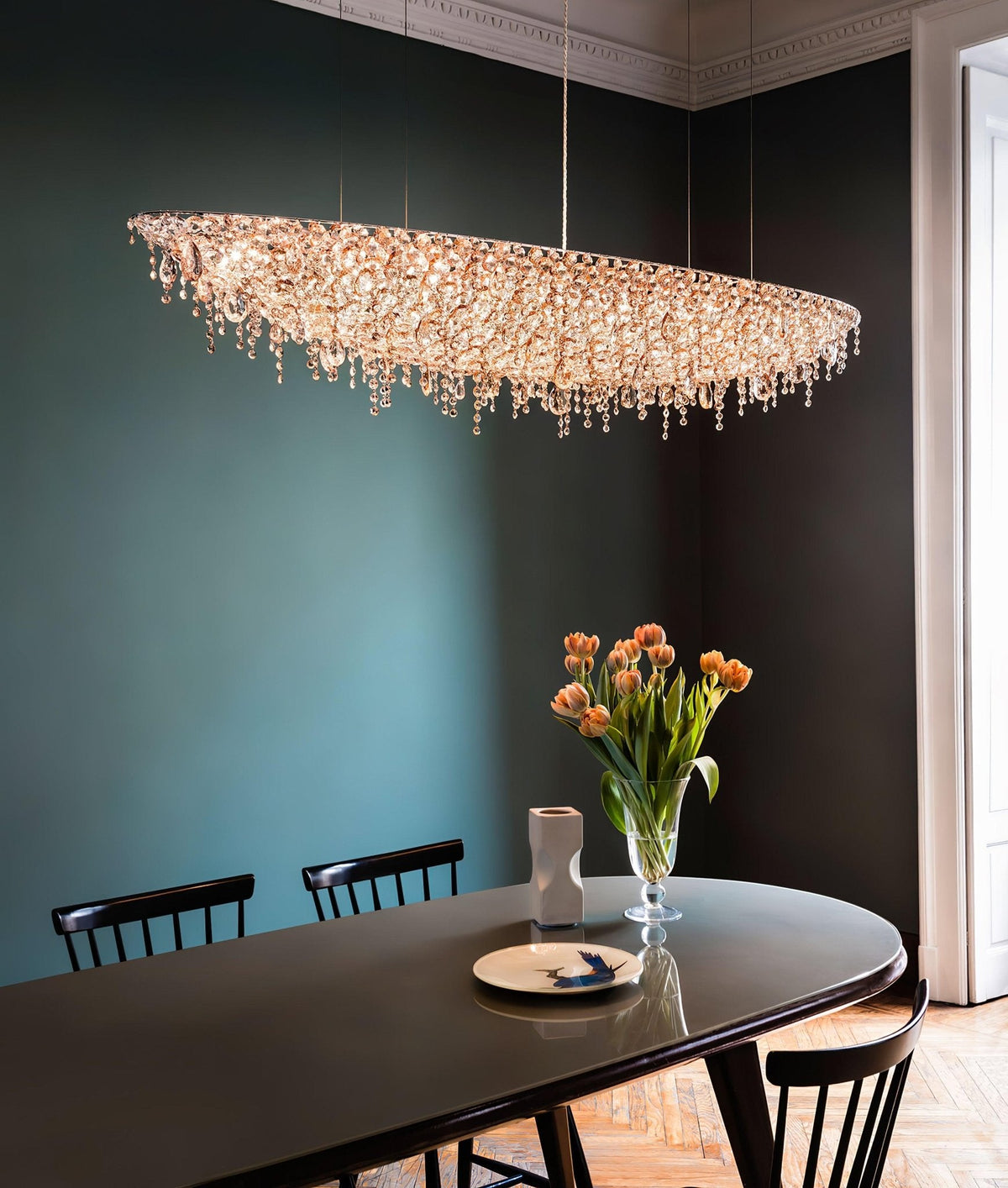 Boat Crystal Chandelier – Modern Linear LED Pendant for Dining & Living Rooms