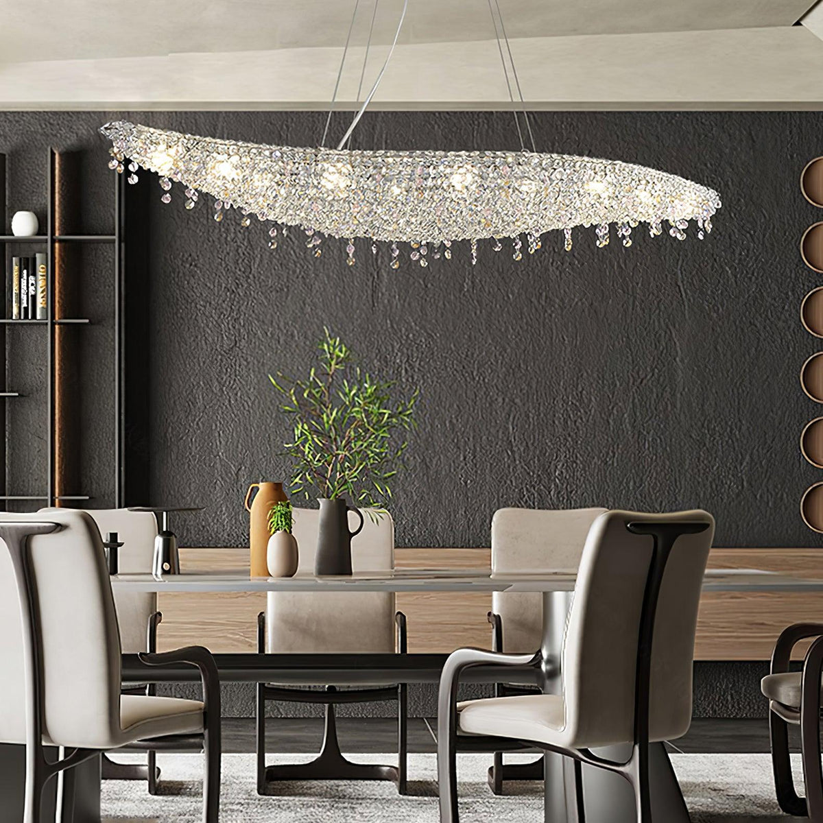 Boat Crystal Chandelier – Modern Linear LED Pendant for Dining & Living Rooms