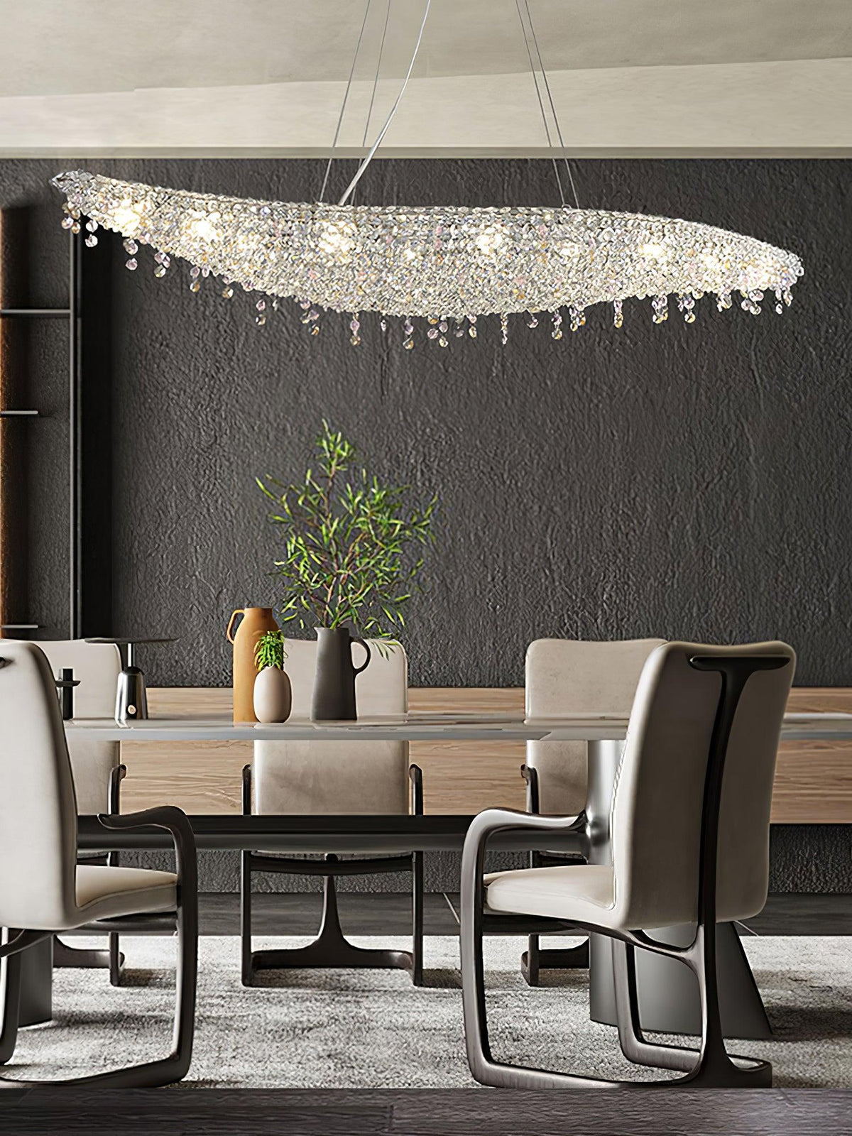 Boat Crystal Chandelier – Modern Linear LED Pendant for Dining & Living Rooms