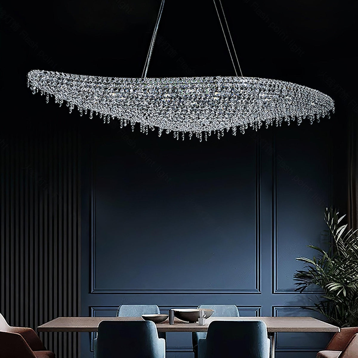 Boat Crystal Chandelier – Modern Linear LED Pendant for Dining & Living Rooms