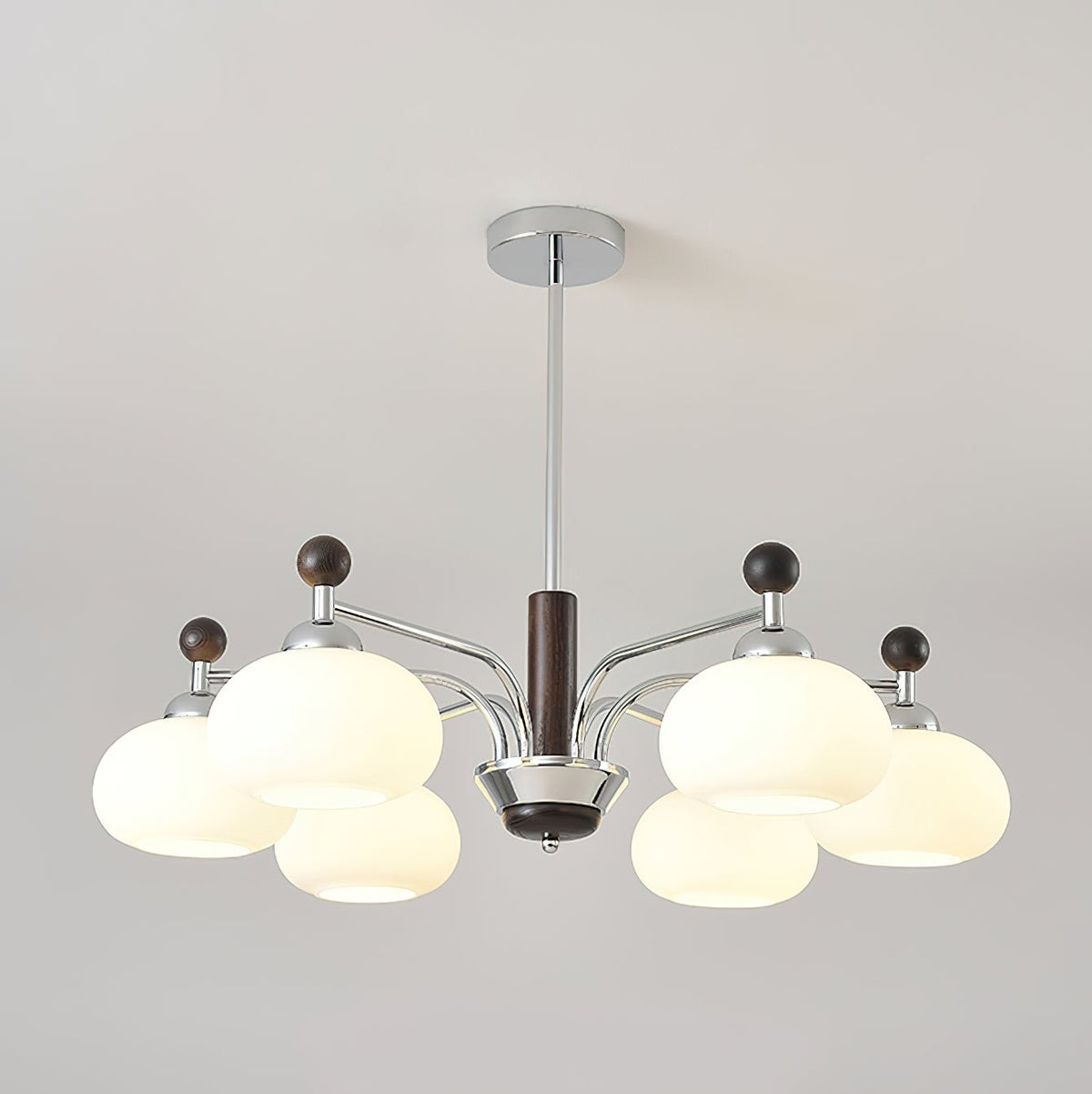 Bogart Modern Curved Arm Chandelier with White Shades