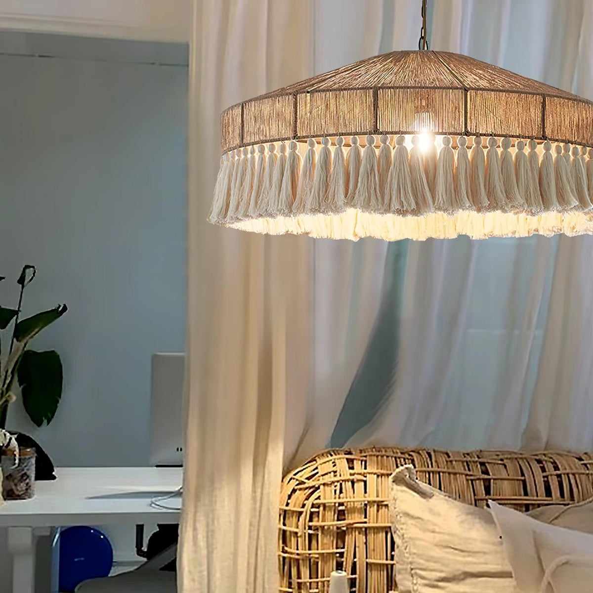 Tidecroft Tassel Pendant Light – Handwoven Hemp Rope Bohemian Chandelier