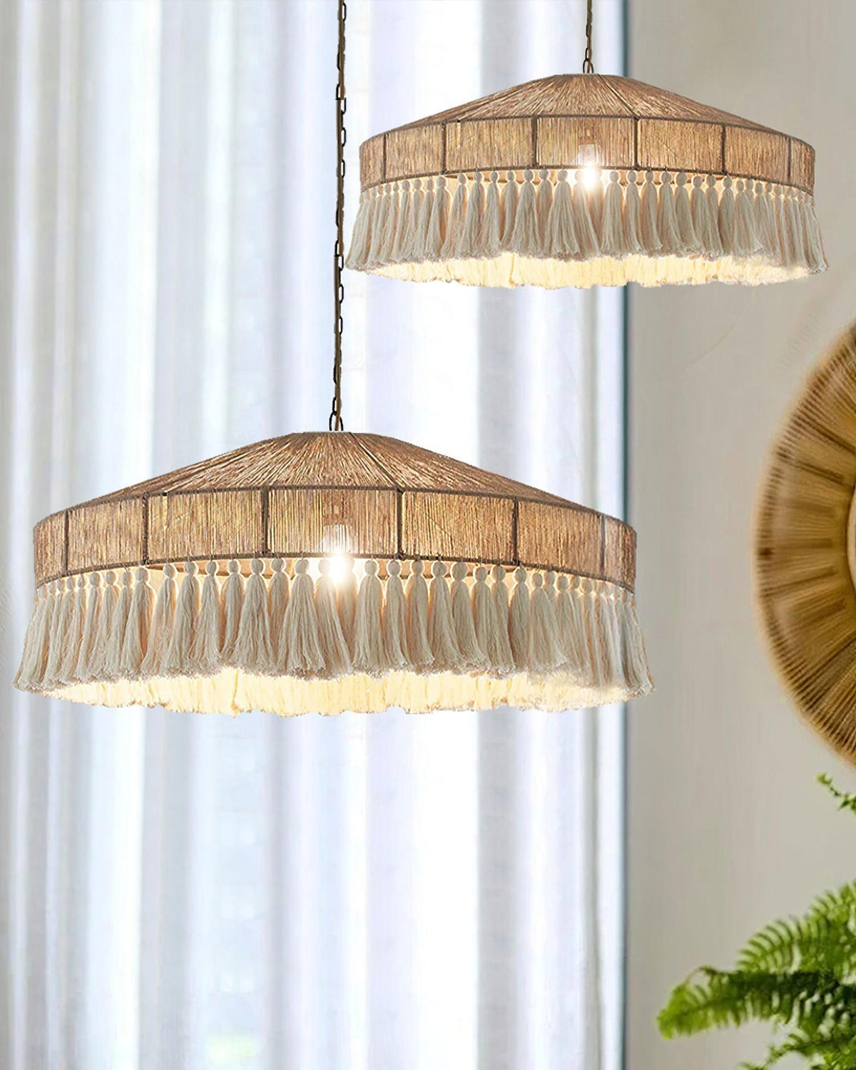 Tidecroft Tassel Pendant Light – Handwoven Hemp Rope Bohemian Chandelier