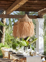 Artisan Raffia Pendant Light with Natural Rattan Accents