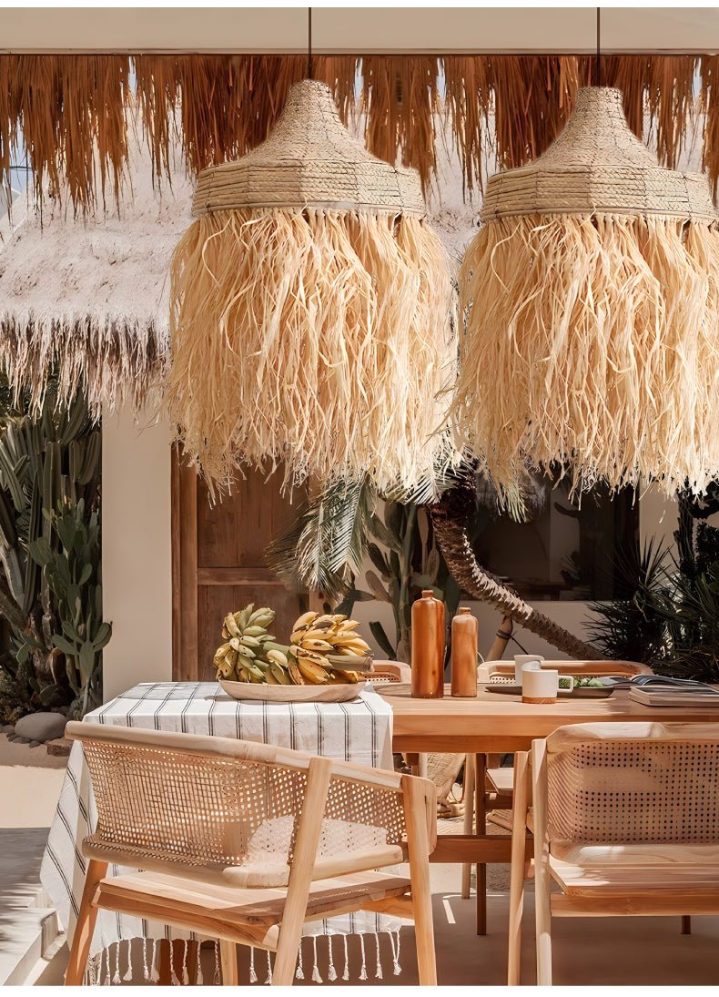 Artisan Raffia Pendant Light with Natural Rattan Accents