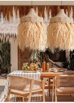 Artisan Raffia Pendant Light with Natural Rattan Accents
