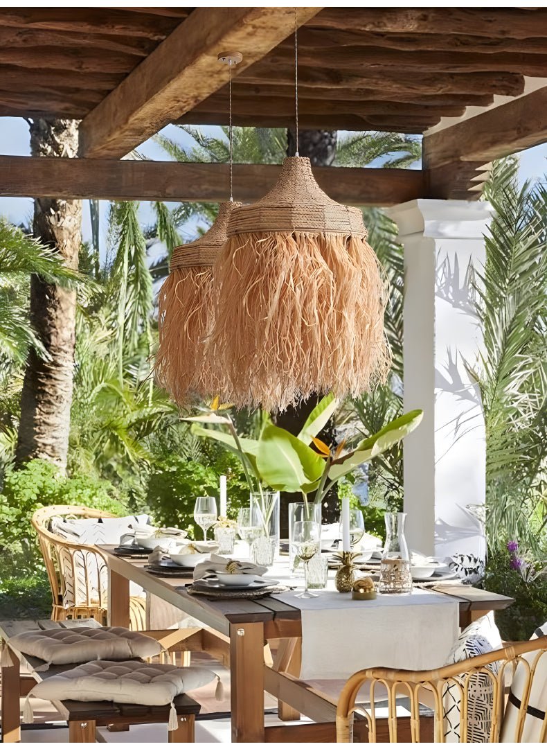 Artisan Raffia Pendant Light with Natural Rattan Accents