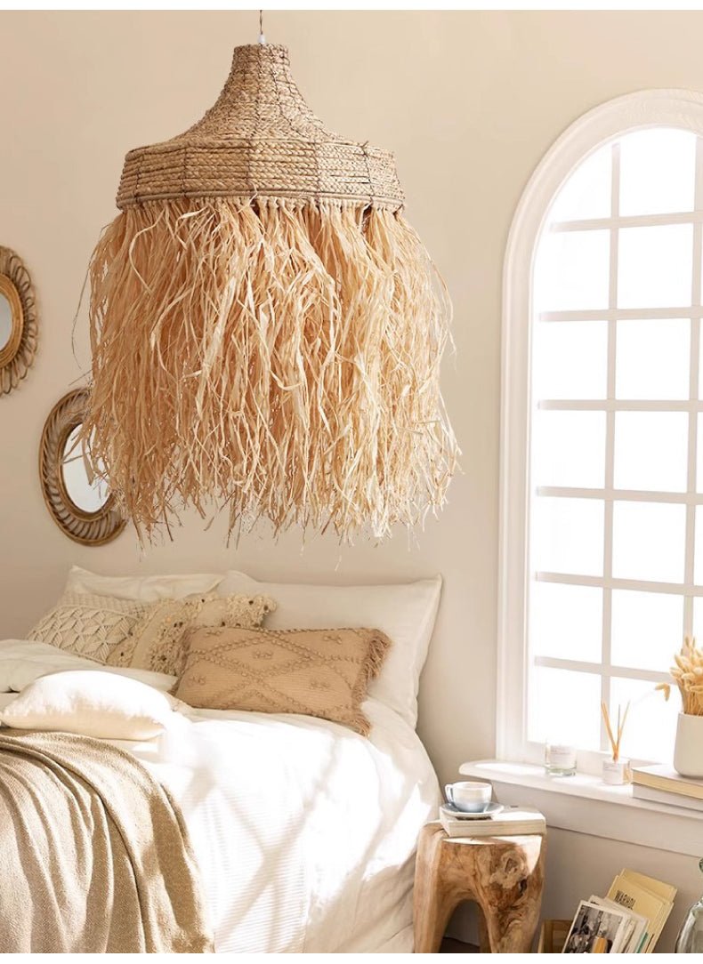 Artisan Raffia Pendant Light with Natural Rattan Accents