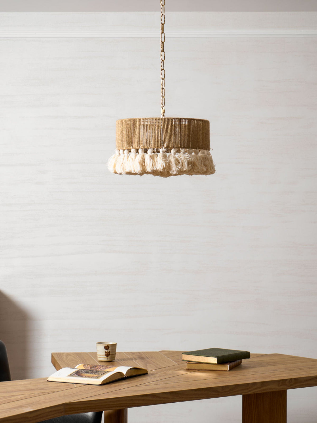 Boho Rara Handwoven Cotton Pendant Light – Natural Hemp Tassel Chandelier