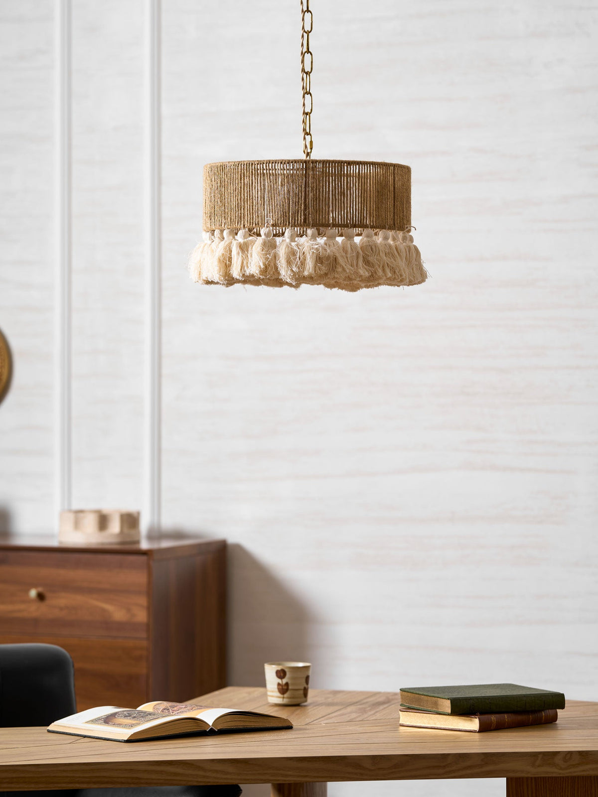 Boho Rara Handwoven Cotton Pendant Light – Natural Hemp Tassel Chandelier