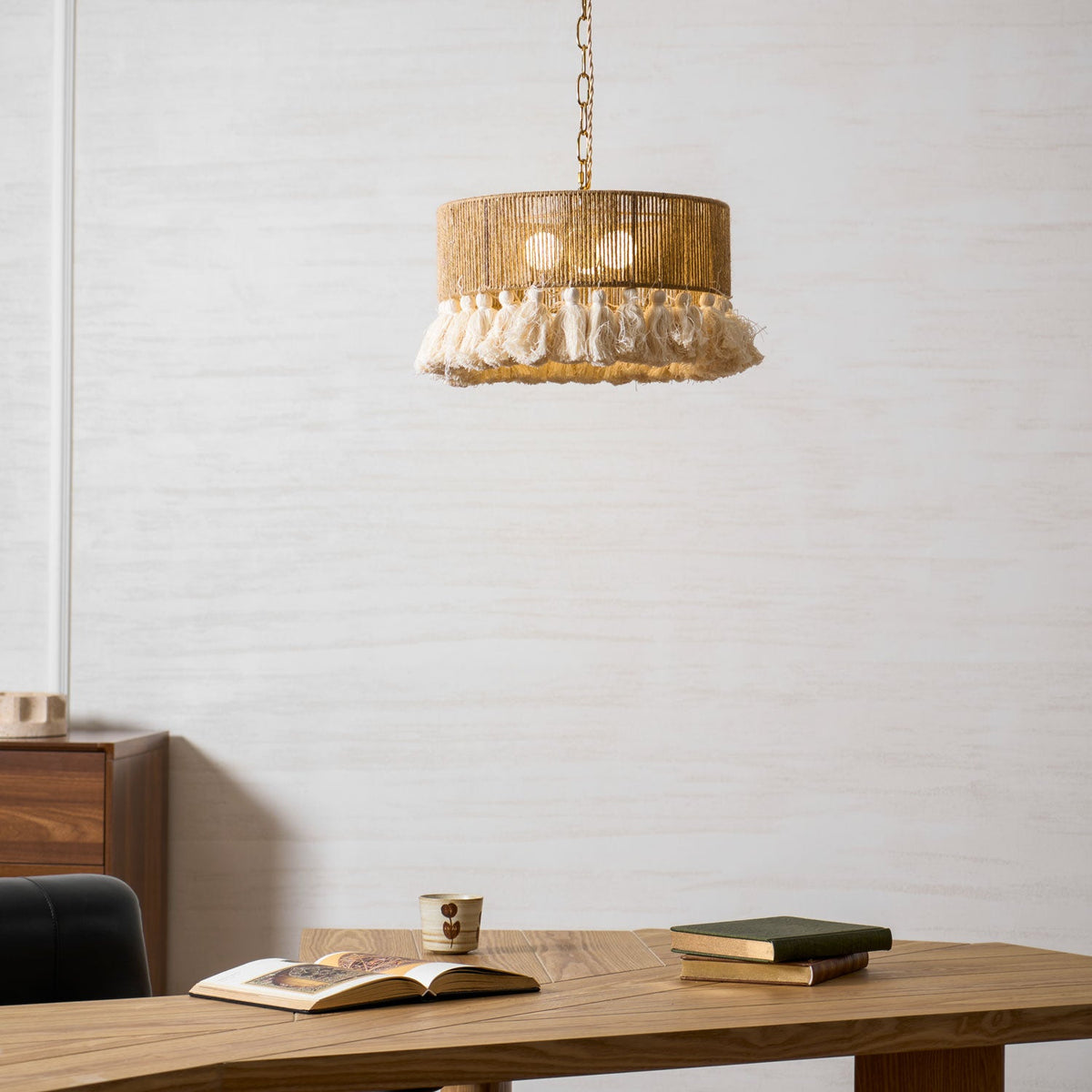 Boho Rara Handwoven Cotton Pendant Light – Natural Hemp Tassel Chandelier