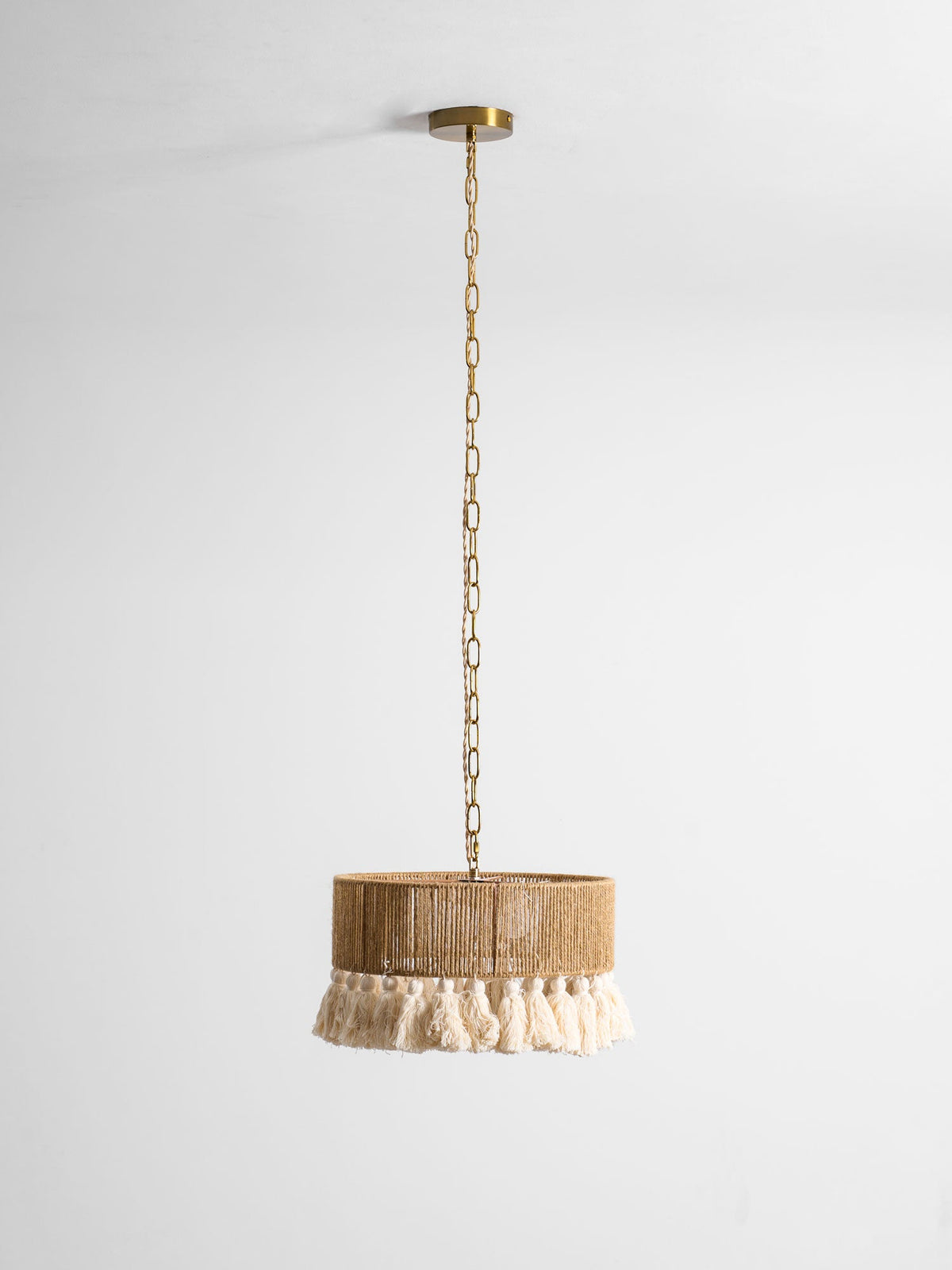 Boho Rara Handwoven Cotton Pendant Light – Natural Hemp Tassel Chandelier