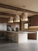 Boho Rara Handwoven Cotton Pendant Light – Natural Hemp Tassel Chandelier