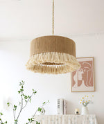Boho Rara Handwoven Cotton Pendant Light – Natural Hemp Tassel Chandelier