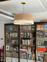 Boho Rara Handwoven Cotton Pendant Light – Natural Hemp Tassel Chandelier