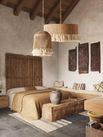 Boho Rara Handwoven Cotton Pendant Light – Natural Hemp Tassel Chandelier