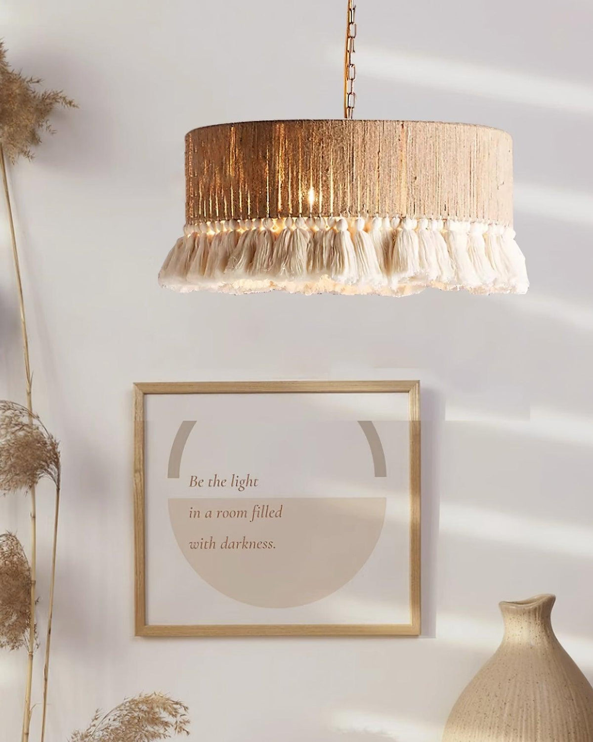 Boho Rara Handwoven Cotton Pendant Light – Natural Hemp Tassel Chandelier