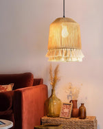 Boho Rara Handwoven Cotton Pendant Light – Natural Hemp Tassel Chandelier
