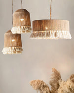 Boho Rara Handwoven Cotton Pendant Light – Natural Hemp Tassel Chandelier