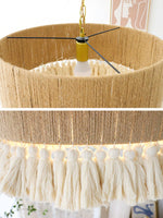 Boho Rara Handwoven Cotton Pendant Light – Natural Hemp Tassel Chandelier