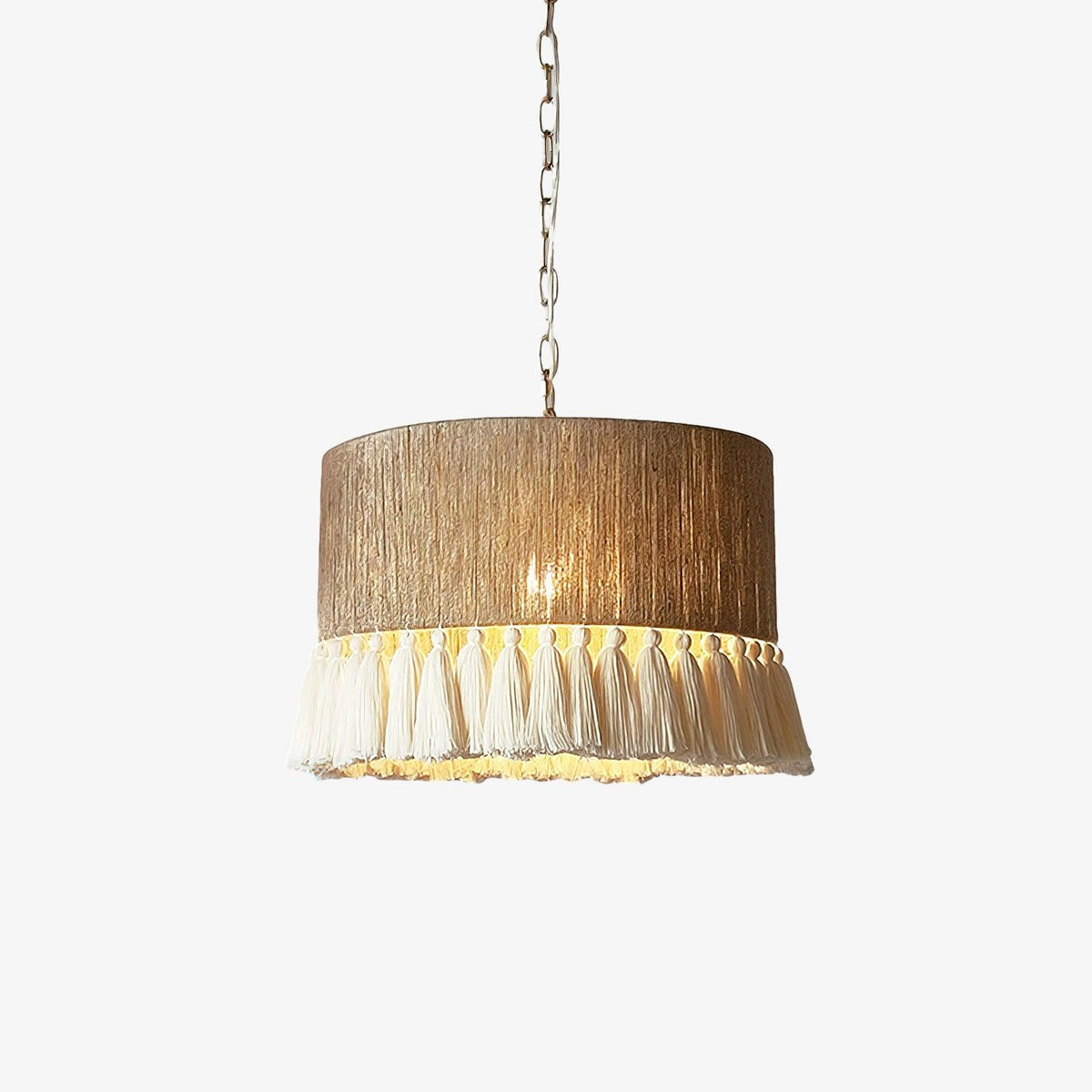 Boho Rara Handwoven Cotton Pendant Light – Natural Hemp Tassel Chandelier