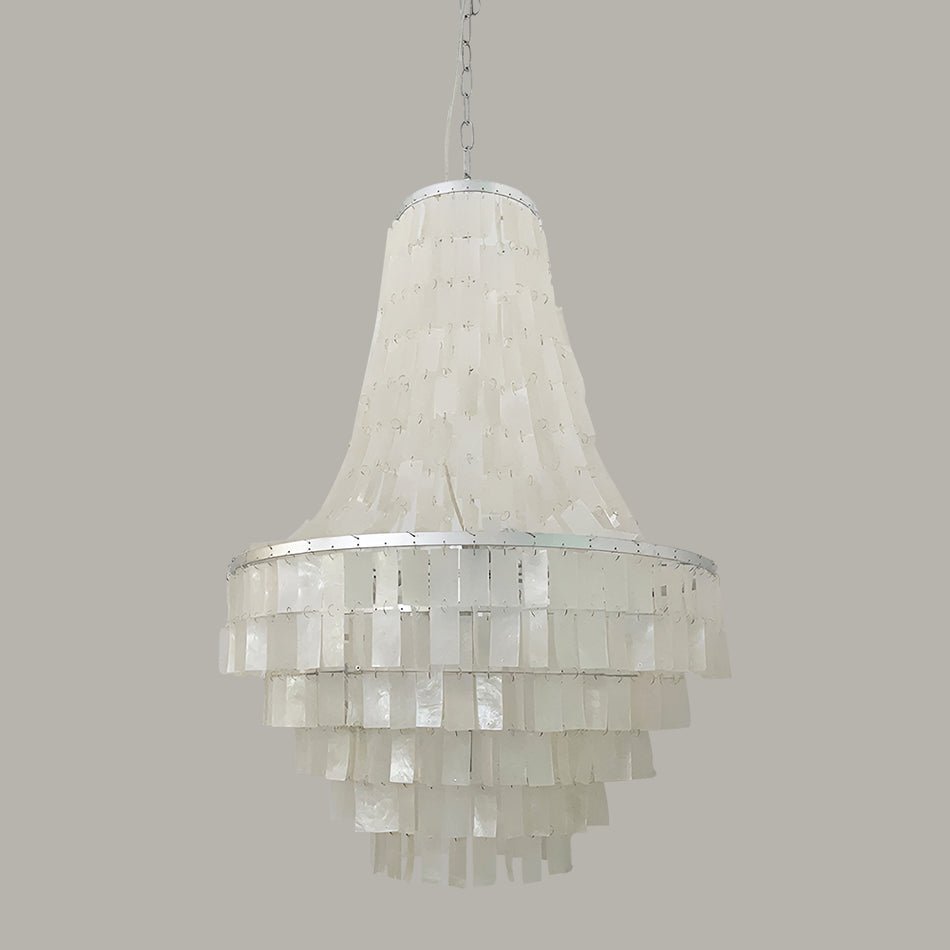 Boho Shell Tiered Chandelier – Natural Capiz Shell Pendant Light for Dining Room and Living Room