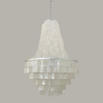 Boho Shell Tiered Chandelier – Natural Capiz Shell Pendant Light for Dining Room and Living Room