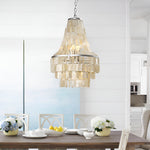 Boho Shell Tiered Chandelier – Natural Capiz Shell Pendant Light for Dining Room and Living Room