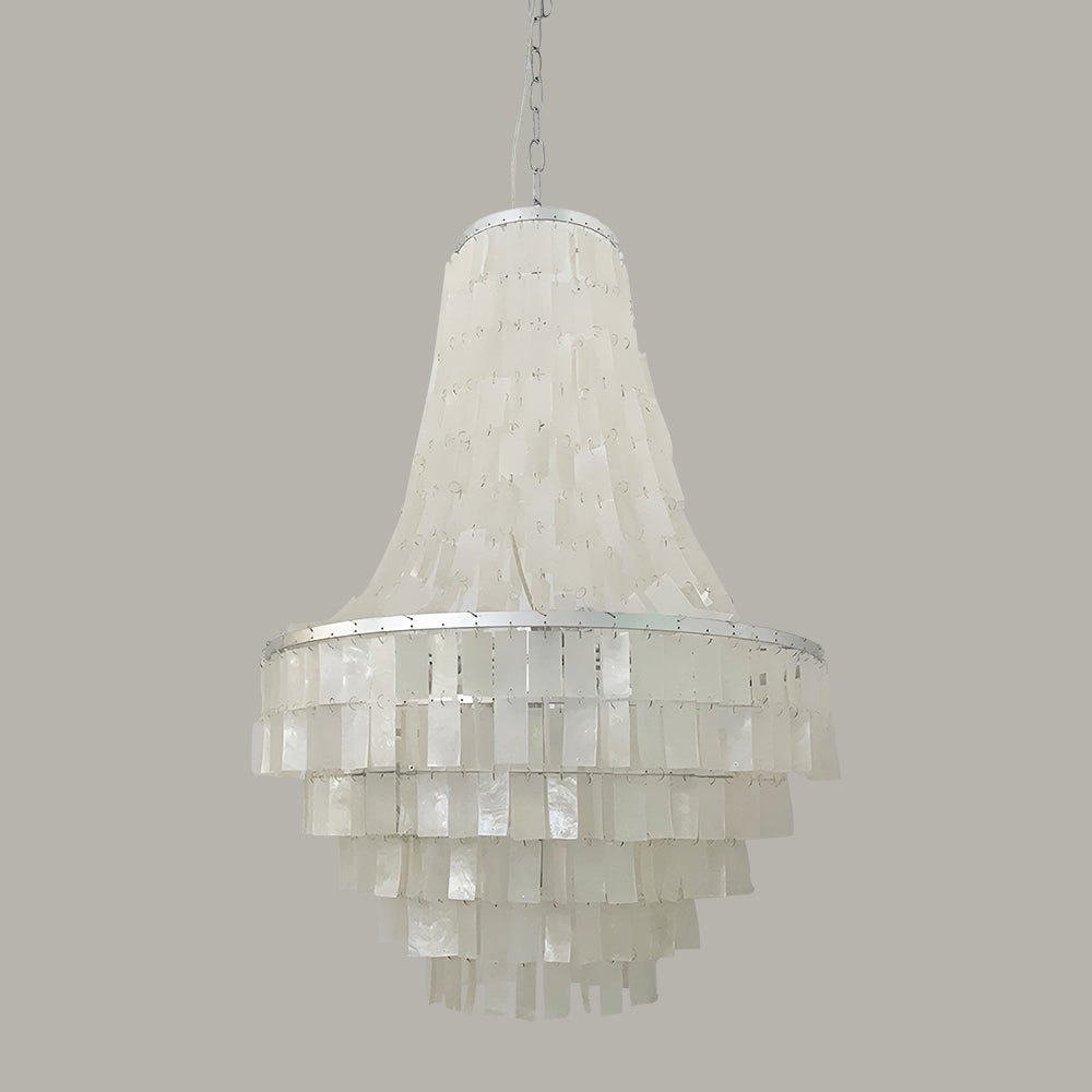 Boho Shell Tiered Chandelier – Natural Capiz Shell Pendant Light for Dining Room and Living Room