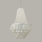Boho Shell Tiered Chandelier – Natural Capiz Shell Pendant Light for Dining Room and Living Room