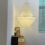 Boho Shell Tiered Chandelier – Natural Capiz Shell Pendant Light for Dining Room and Living Room
