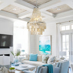 Boho Shell Tiered Chandelier – Natural Capiz Shell Pendant Light for Dining Room and Living Room