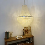 Boho Shell Tiered Chandelier – Natural Capiz Shell Pendant Light for Dining Room and Living Room