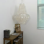 Boho Shell Tiered Chandelier – Natural Capiz Shell Pendant Light for Dining Room and Living Room