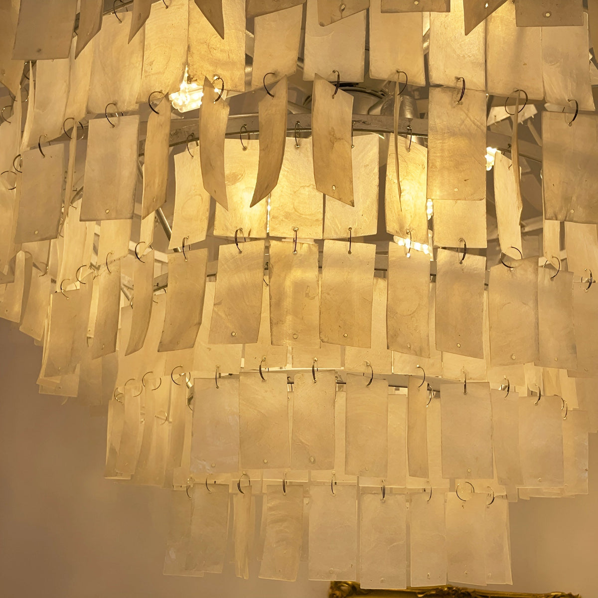 Boho Shell Tiered Chandelier – Natural Capiz Shell Pendant Light for Dining Room and Living Room