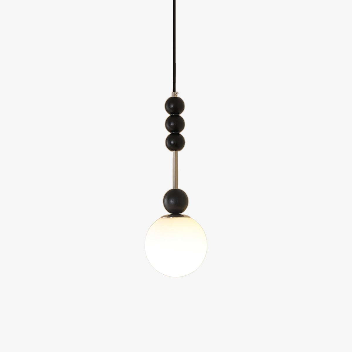 Bola Modern Pendant Light with Opal Glass Globe and Black Spheres