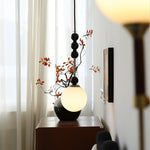 Bola Modern Pendant Light with Opal Glass Globe and Black Spheres