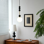 Bola Modern Pendant Light with Opal Glass Globe and Black Spheres